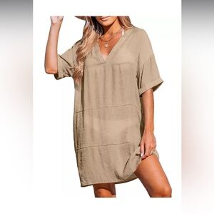 CUPSHE
Women's Tan Loose-Fit V-Neck Cover-Up Dress